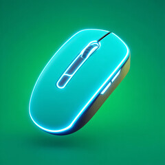 3D computer mouse with neon blue lights floating