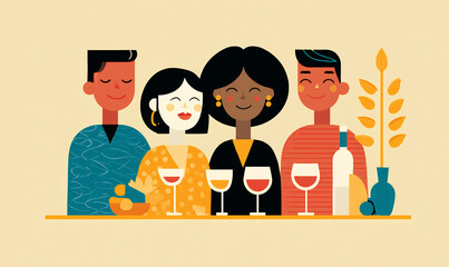 multi-ethnic friends at wine and cheese tasting