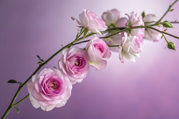 An rose branch with several purple and white petals. Graduated background. close-up flower photography. design illustration