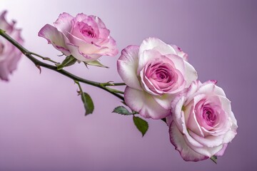 An rose branch with several purple and white petals. Graduated background. close-up flower photography. design illustration