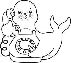 Coloring pages of cute seal stock illustration.