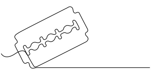 Razor blade continuous one line art drawing, continuous single drawn one line razor, Razor hand drawn picture silhouette line art cutting blade razor vector illustration. 