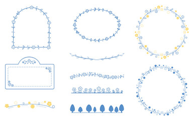 小花のフレームと飾り枠セット