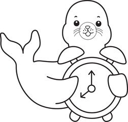 Coloring pages of cute seal stock illustration.