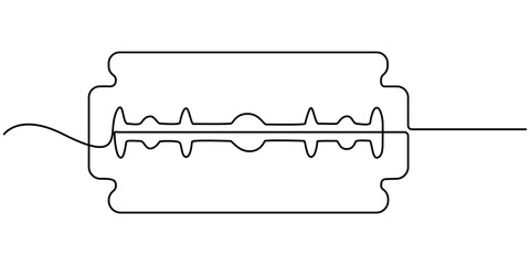 Razor blade continuous one line art drawing, continuous single drawn one line razor, Razor hand drawn picture silhouette line art cutting blade razor vector illustration. 