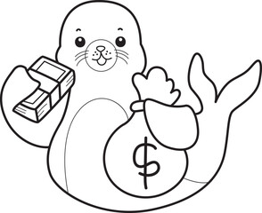 Coloring pages of cute seal stock illustration.