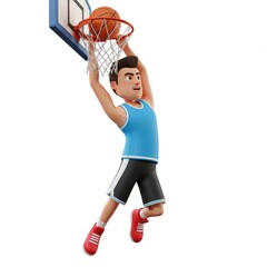 Cartoon Basketball Player Dunking on White Background