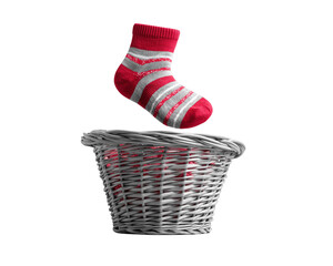 Sock above a wicker container