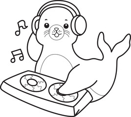 Coloring pages of cute seal stock illustration.