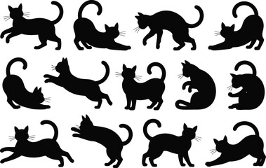 Obraz premium Black cats in various poses silhouettes animals