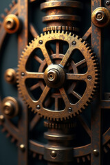 Obraz premium Close-up view showcasing intricate details of gears and mechanical components.