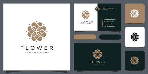 Flower mono line luxury logo with business card design