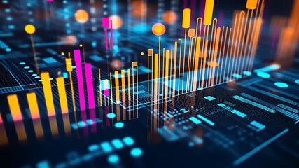 Abstract digital data visualization with colorful graphs and charts representing analytics trends - Powered by Adobe