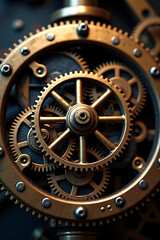 Close-up view of intricate brass gears, showcasing mechanical detail and precision.