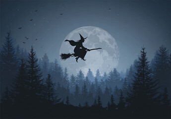 Fototapeta premium Spooky Halloween: Witches, Pumpkins, Graves, and Black Cats for a Frightful Night