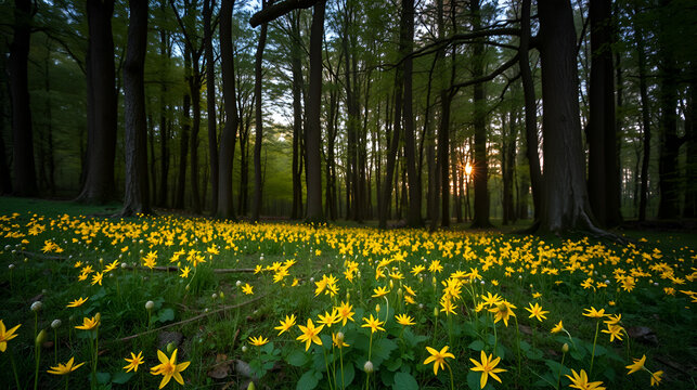 A forest meadow is lush with unpicked Celandine flowers in this breathtaking 4K long-exposure shot