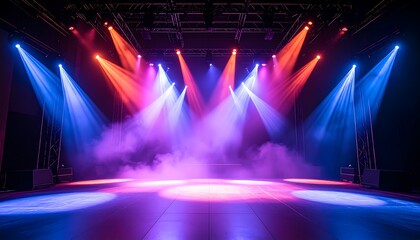 Stage lit with vibrant spotlights