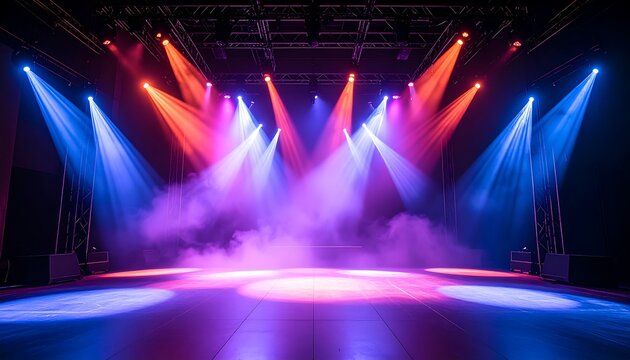 Stage lit with vibrant spotlights