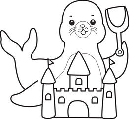 Coloring pages of cute seal stock illustration.