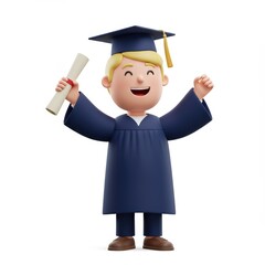 Cheerful Cartoon Graduation Character Holding Diploma