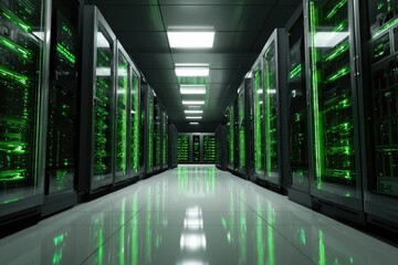 Obraz premium Server room interior with rows of computer racks