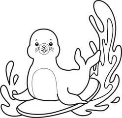 Coloring pages of cute seal stock illustration.