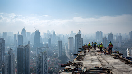 Construction worker on a roof building a house