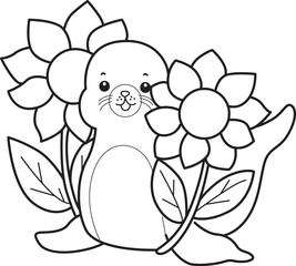 Coloring pages of cute seal stock illustration.