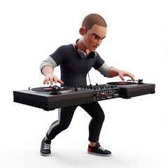 Cartoon DJ Mixing Music on Turntables
