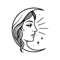 moon goddess profile with stars