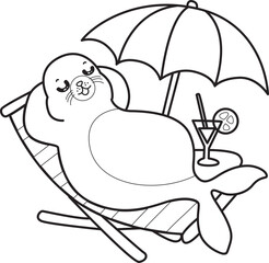 Coloring pages of cute seal stock illustration.