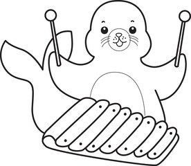 Coloring pages of cute seal stock illustration.