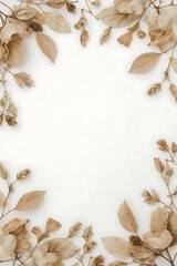 The minimalist composition features dried leaves and botanical elements in soft beige and brown tones, creating a clean, elegant, and organic aesthetic suitable for seasonal or nature-themed designs.
