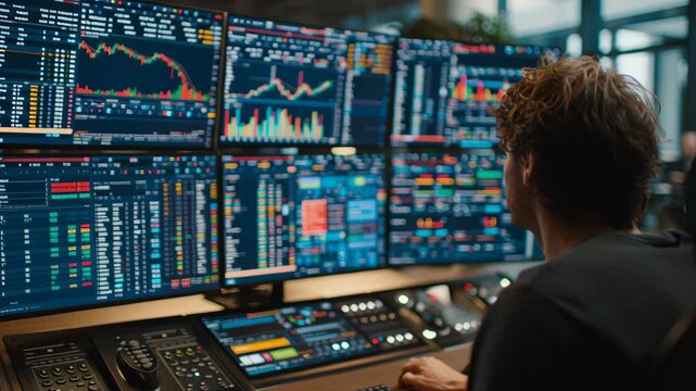 Institutional trader at a Bangkok financial firm analyzing complex Bitcoin derivatives data on a multi-monitor setup.