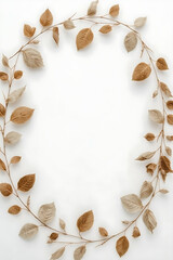 The minimalist composition features dried leaves and botanical elements in soft beige and brown tones, creating a clean, elegant, and organic aesthetic suitable for seasonal or nature-themed designs.