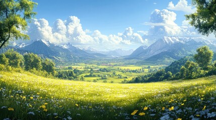 Panoramic alpine meadow vista