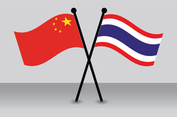 Crossed Flags of China and Thailand Waving Flags Flat Style. Official Proportion.