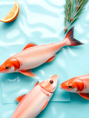 salmon on turquoise surface