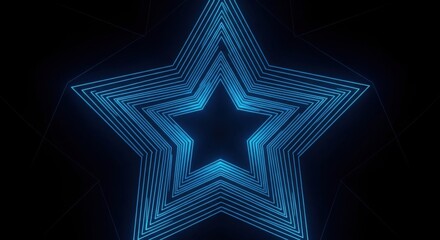 Abstract geometric glowing star tunnel background with blue neon lights and digital patterns