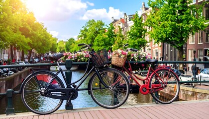 Two bicycles on a canal bridge