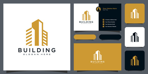 Building logo with line art style. city building abstract for logo design inspiration and business card design