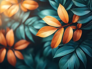 Vibrant autumn leaves in rich hues of orange and tea, creating a stunning contast against a dark backgrond, perfect for nature-theed decor or seasonal markeing.