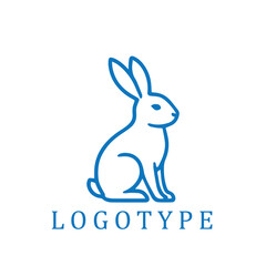 A minimalist blue and white logo featuring a calm rabbit sitting upright. Rendered in clean line art, the rabbit’s long ears and composed posture evoke elegance and simplicity.