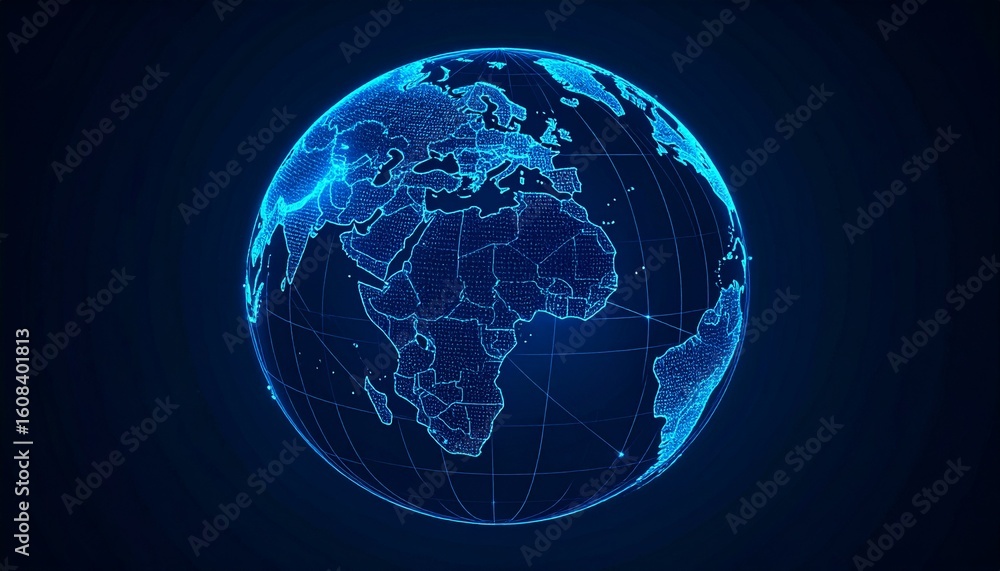 Aufkleber digital globe displaying continents and countries in glowing blue network style design