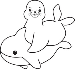 Coloring pages of cute seal outline illustrations.