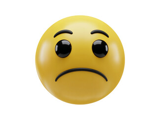 Fototapeta premium A sad yellow emoji face with downturned mouth and wide eyes expressing unhappiness and disappointment isolated on transparent background