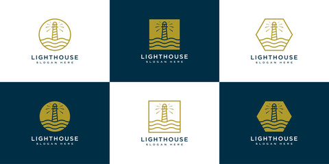 set of Minimalist line abstract lighthouse logo design