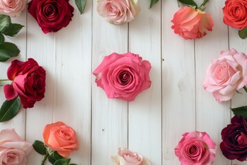 A beautifully arranged bouquet of roses in various shades of pink and red.