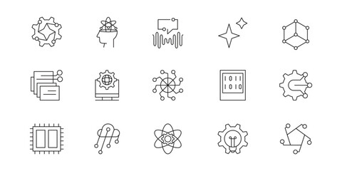 Artificial intelligence icon set, future technology for automation, assistance, prediction, suggestion and data processing deep learning