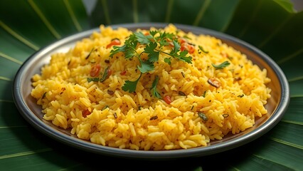 Festive nasi kuning arranged on banana leaves, embodying Indonesia's culinary celebration of Independence Day.